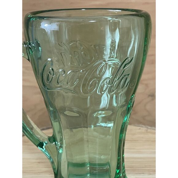 Coca-Cola Green Glass Mug 6.5" Classic Embossed Contour Soda Cup - Picture 3 of 6